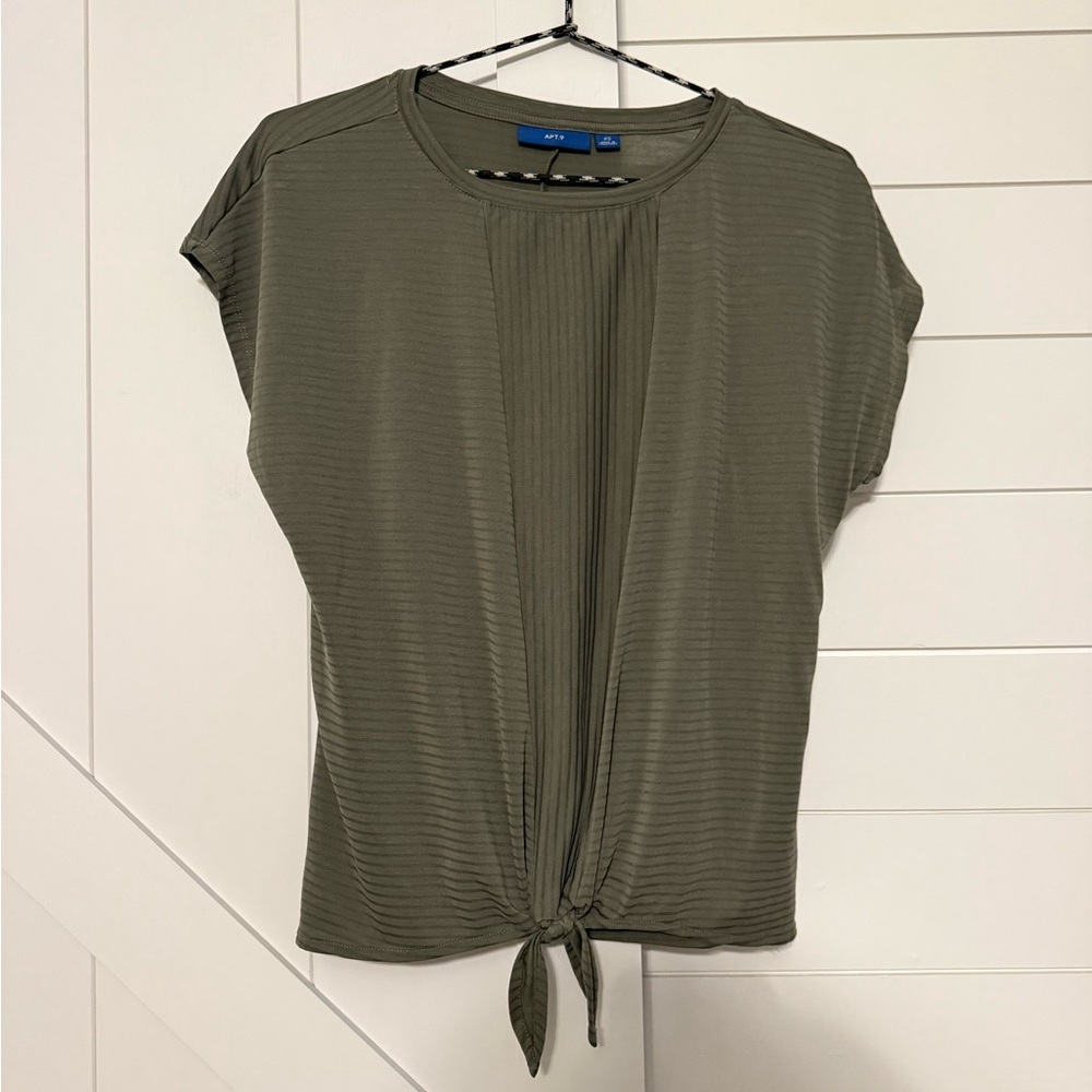 * NWOT Apt. 9 Olive Short Sleeve Top with Tie